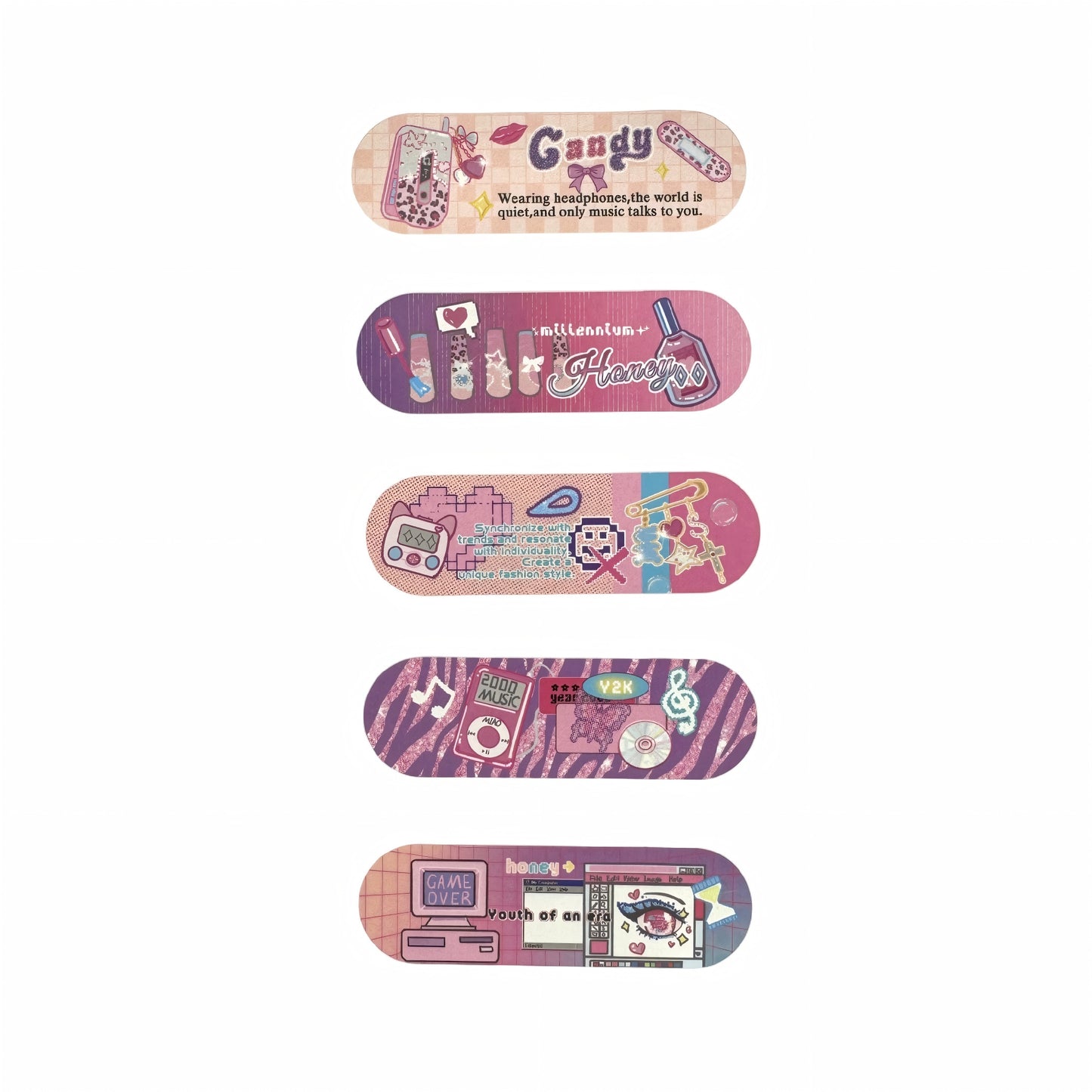 Y2K Sweetheart Retro Millennium Aesthetic Bandage-Style Matte Patch Strip Stickers Set - 5 SHEETS