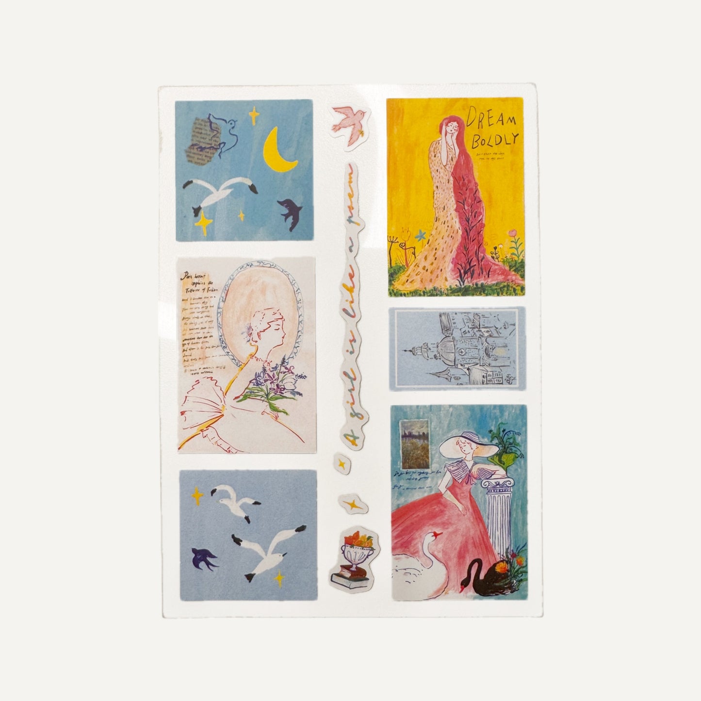 A Girl is Like a Poem - Vintage Art Stationery Stickers - 1 SHEET