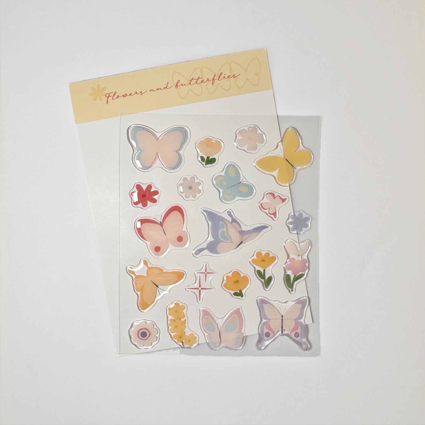 Flowers and Butterflies - 3D Puffy Transparent Stickers - 1 SHEET
