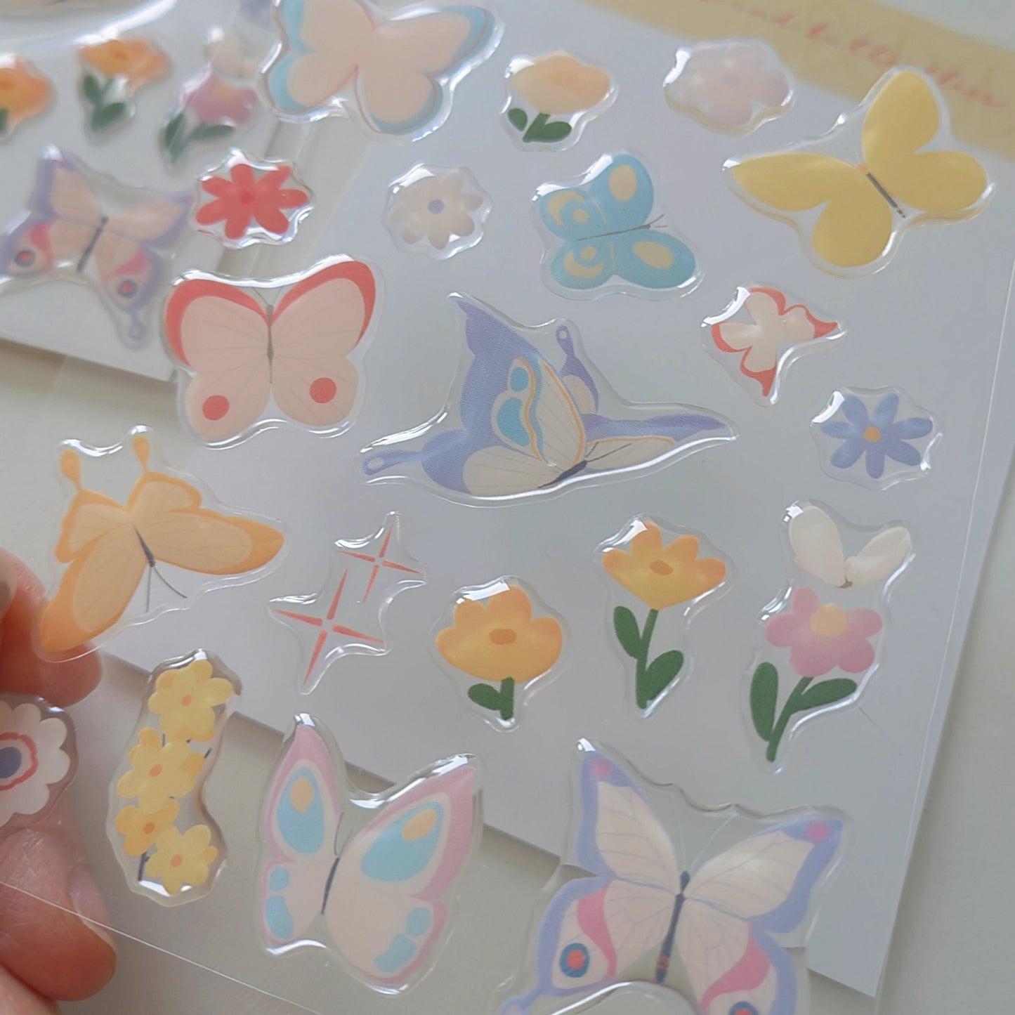 Flowers and Butterflies - 3D Puffy Transparent Stickers - 1 SHEET