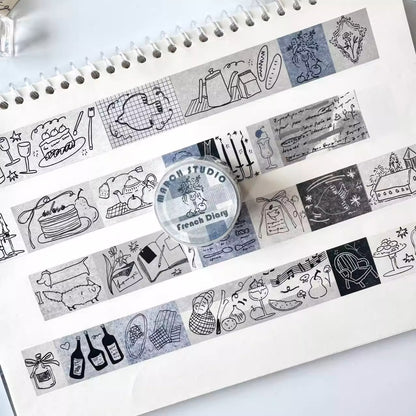 French Diary - Vintage Sketches Washi Tape - 1 TAPE
