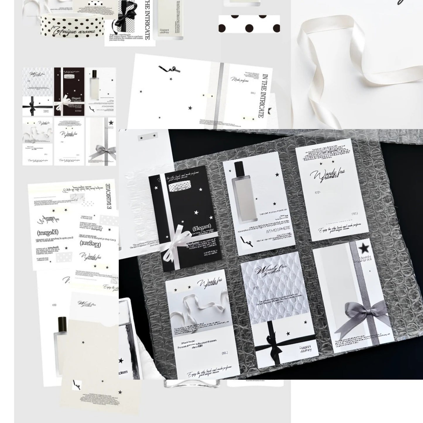 Fragrance Black & White Tones Aesthetic Matte Seal Stickers - 5 PCS