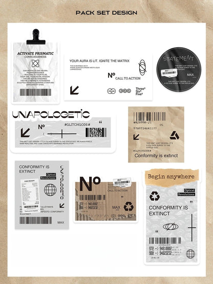 Recirculation 24Pcs Minimalist Clean Fit Aesthetic Die-Cut Stickers Set Ephemera Pack - 24 PCS