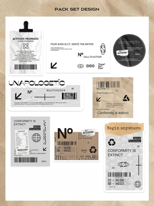 Recirculation 24Pcs Minimalist Clean Fit Aesthetic Die-Cut Stickers Set Ephemera Pack - 24 PCS