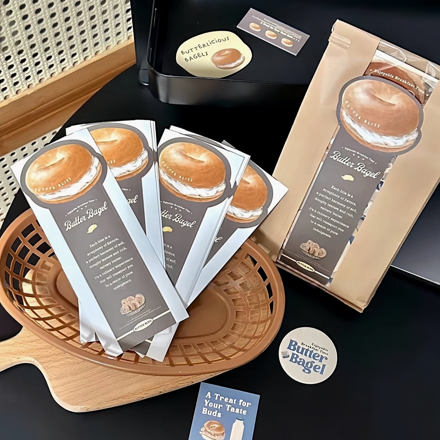 Bagel Baking Gourmet Aesthetic Long Decorative Matte Sculptral Die-Cut Strip Seal Stickers - 5 PCS