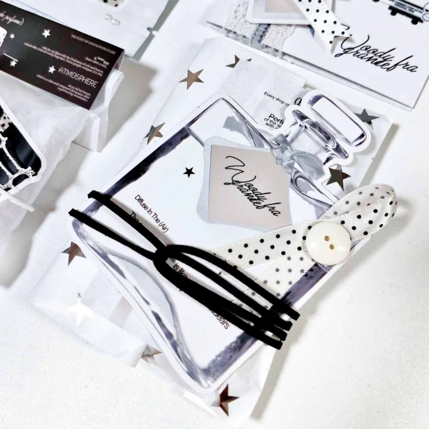 Fragrance 30 Pcs Black & White Tones Aesthetic Die-Cut Stickers Set Ephemera Pack - 30 PCS