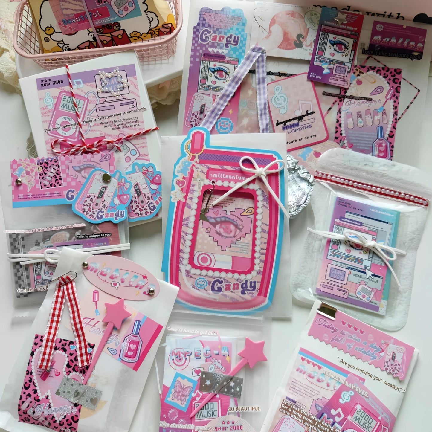 Y2K Sweetheart Retro Millennium Aesthetic Matte Custom Die-Cut Gift Hang Tags & Paper Charms Set - 15 PCS