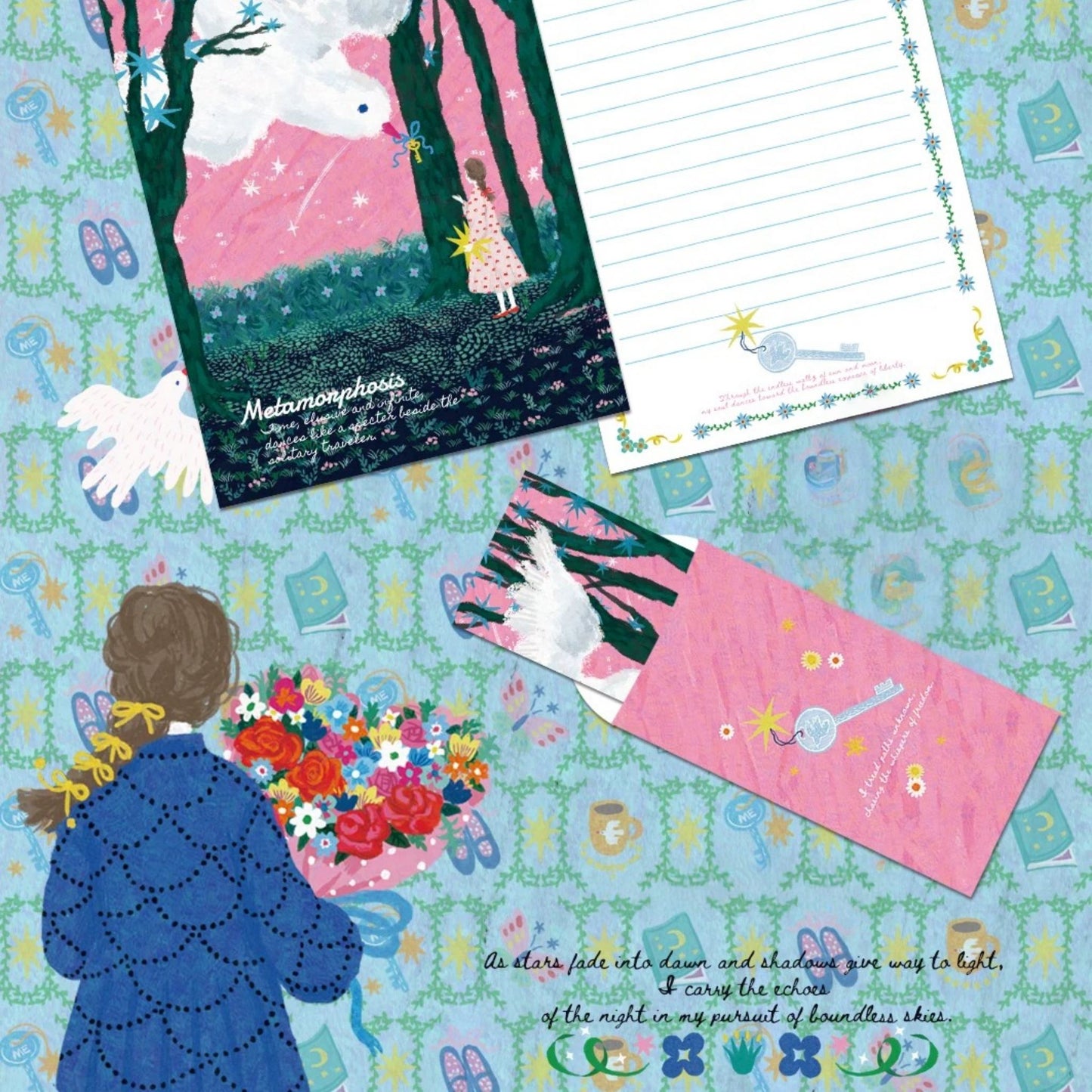 NEW LIFE Illustrated Writting Letter Papers - 5 PCS