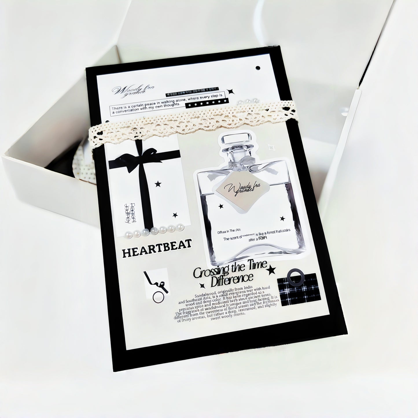 Fragrance 30 Pcs Black & White Tones Aesthetic Die-Cut Stickers Set Ephemera Pack - 30 PCS