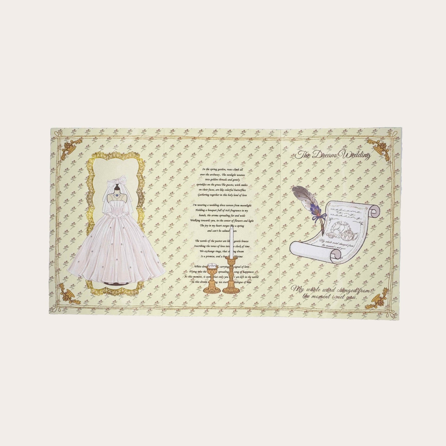 The Dream Wedding - Wedding Themed Illustrated Aesthetic Multi-Functional Die-Cut Folio Foldable Art Print Set - 5 SETS
