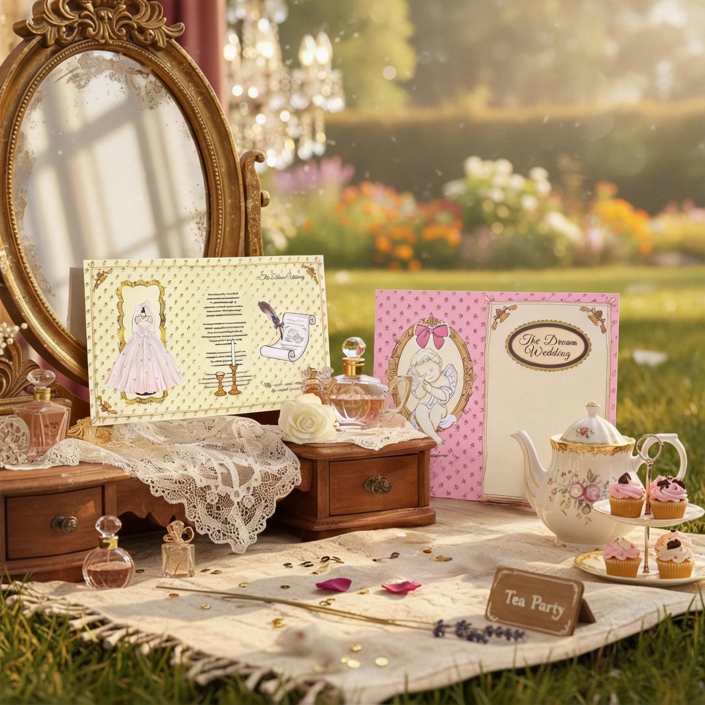The Dream Wedding - Wedding Themed Illustrated Aesthetic Multi-Functional Die-Cut Folio Foldable Art Print Set - 5 SETS