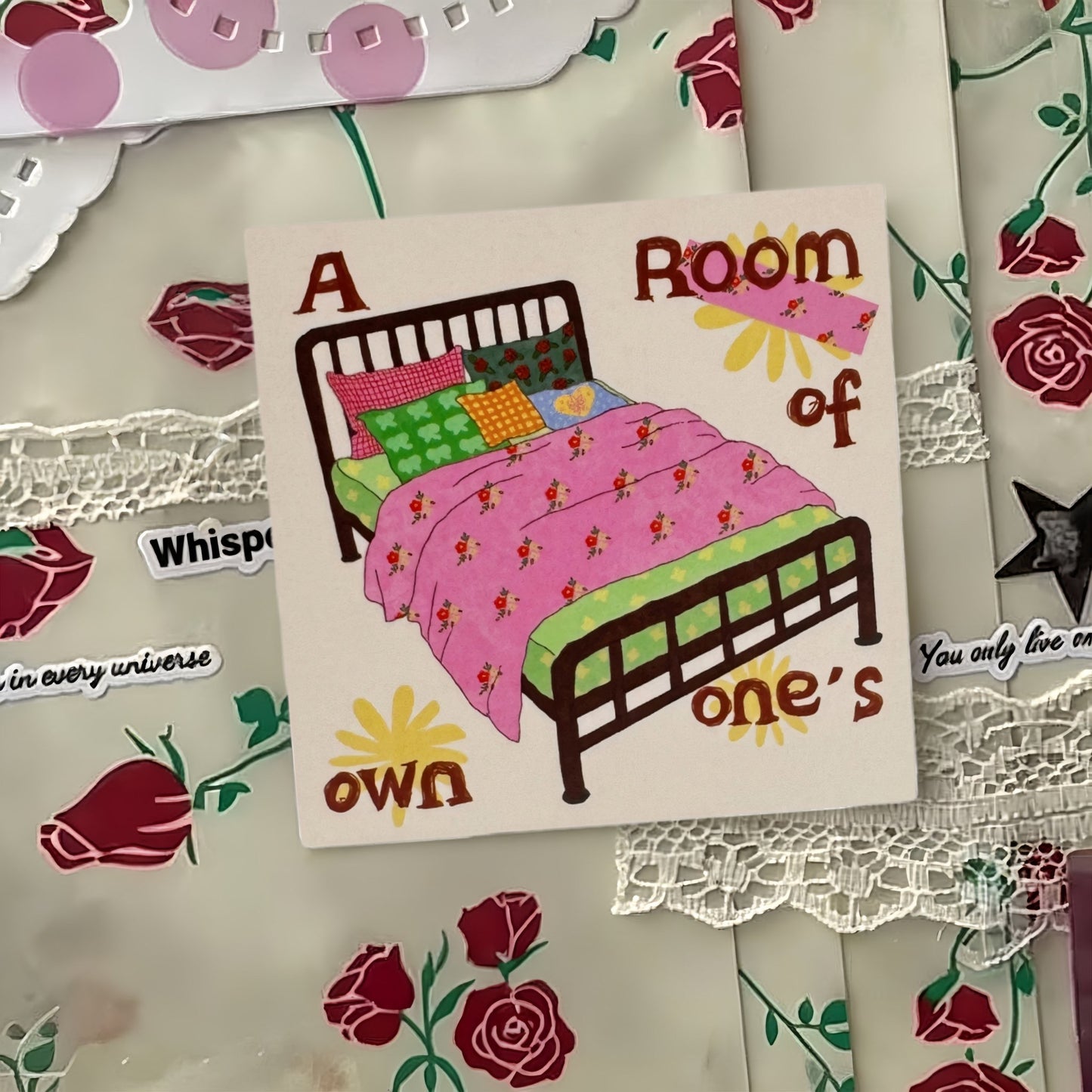A Room of One's Own Illustrated Aesthetic Matte Seal Stickers Series (Square) - 5 PCS