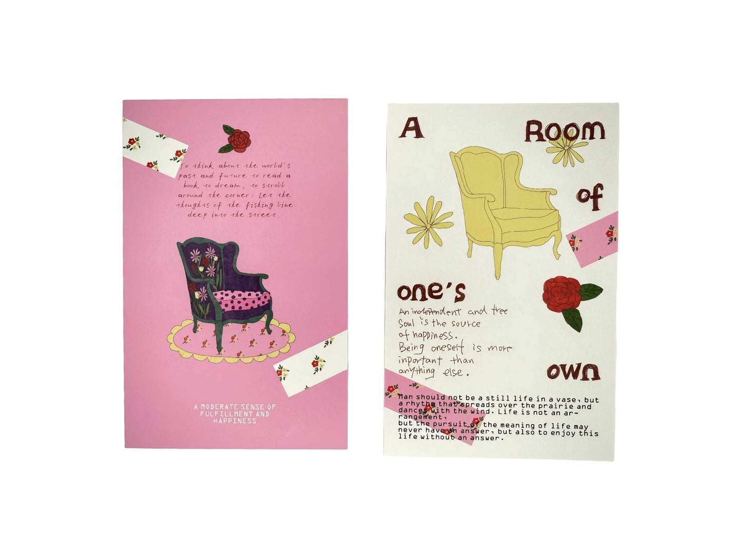 A Room of One's Own Illustrated Aesthetic Decorative Matte Backcards - 5 PCS