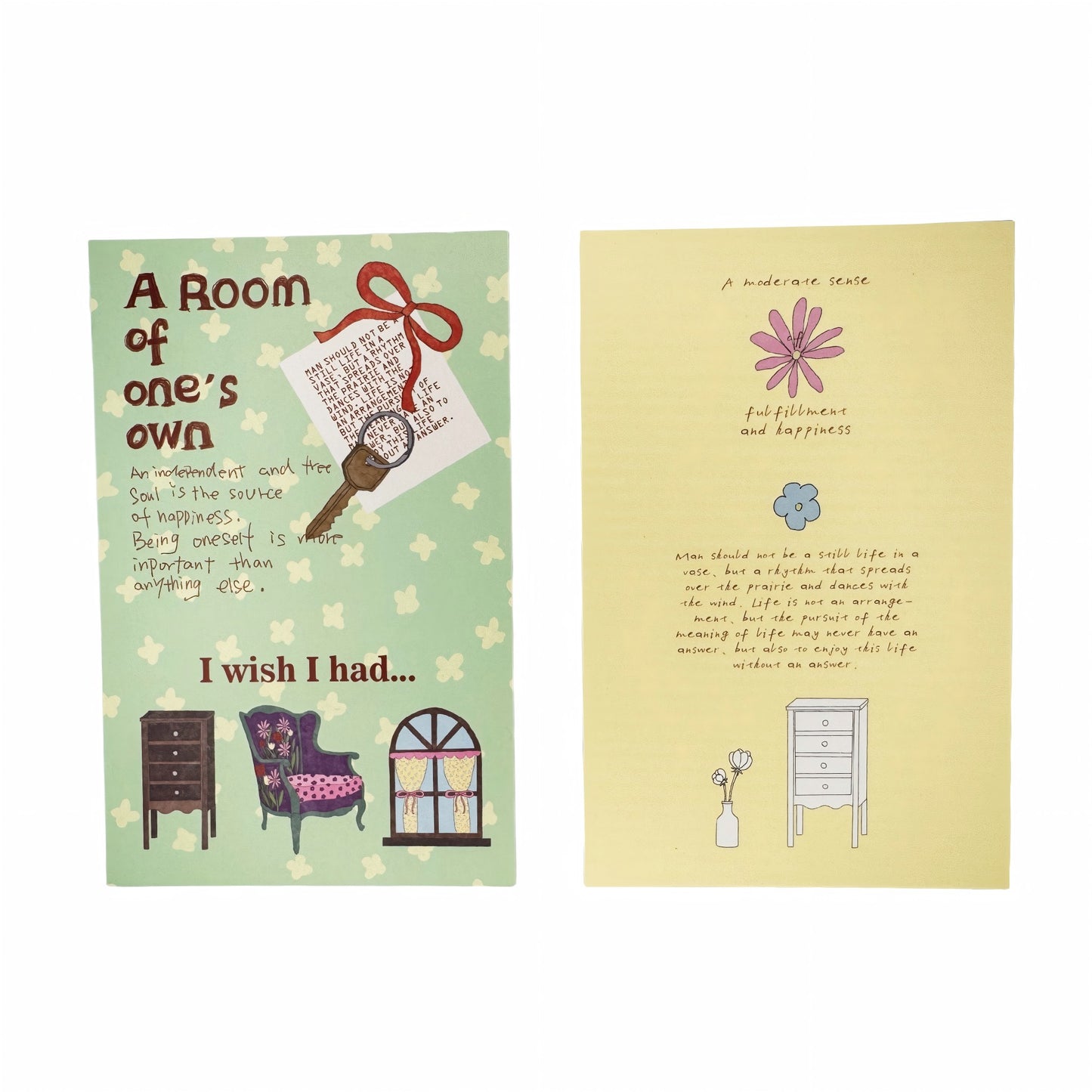 A Room of One's Own Illustrated Aesthetic Decorative Matte Backcards - 5 PCS