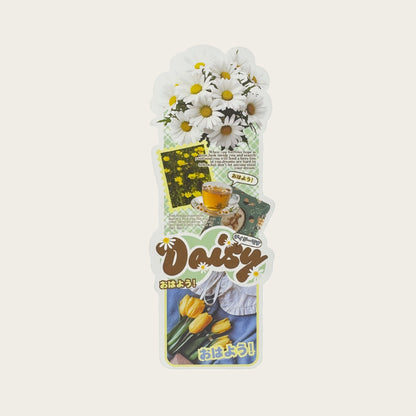 Daisy Floral Aesthetic Mid-Long Decorative Matte Die-Cut Strip Seal Stickers - 5 PCS