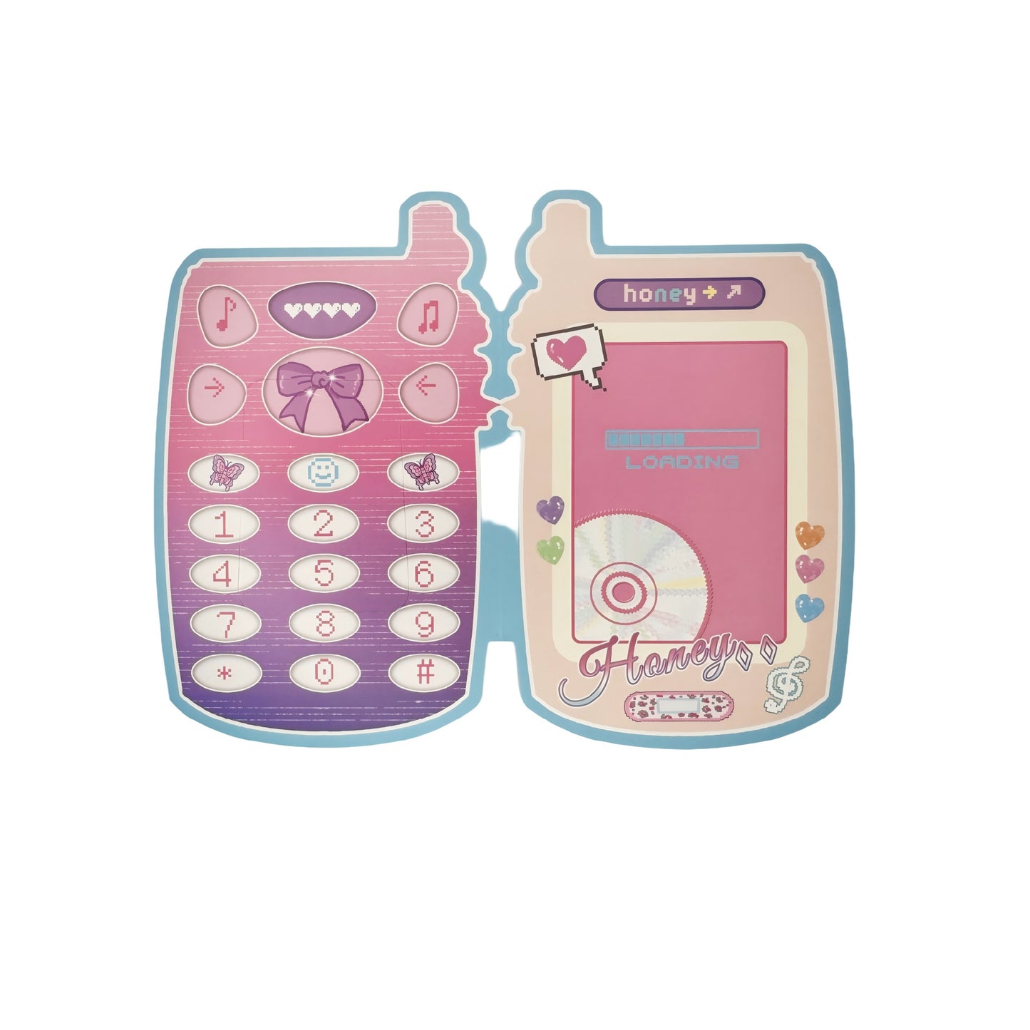 Y2K Sweetheart Retro Millennium Aesthetic Flip Phone Multi-Functional Hollow Foldable Die-Cut Folio Art Print - 5 PCS