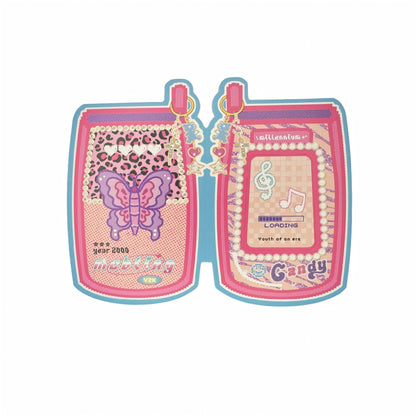 Y2K Sweetheart Retro Millennium Aesthetic Flip Phone Multi-Functional Hollow Foldable Die-Cut Folio Art Print - 5 PCS