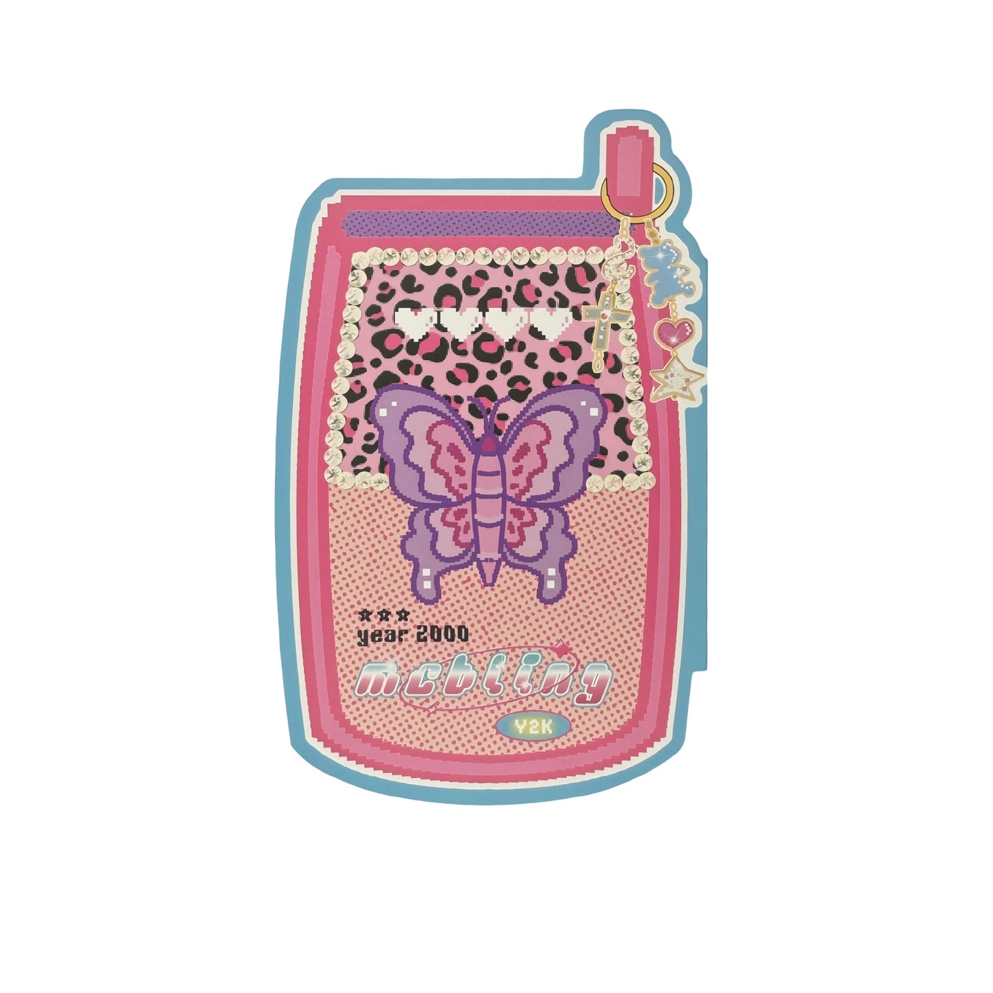Y2K Sweetheart Retro Millennium Aesthetic Flip Phone Multi-Functional Hollow Foldable Die-Cut Folio Art Print - 5 PCS