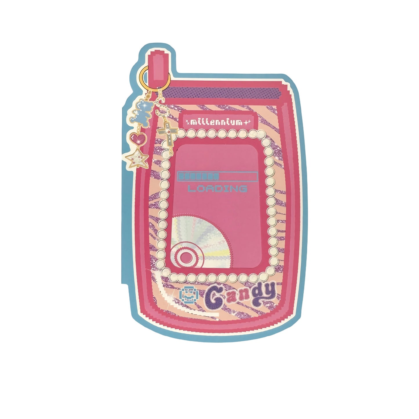 Y2K Sweetheart Retro Millennium Aesthetic Flip Phone Multi-Functional Hollow Foldable Die-Cut Folio Art Print - 5 PCS