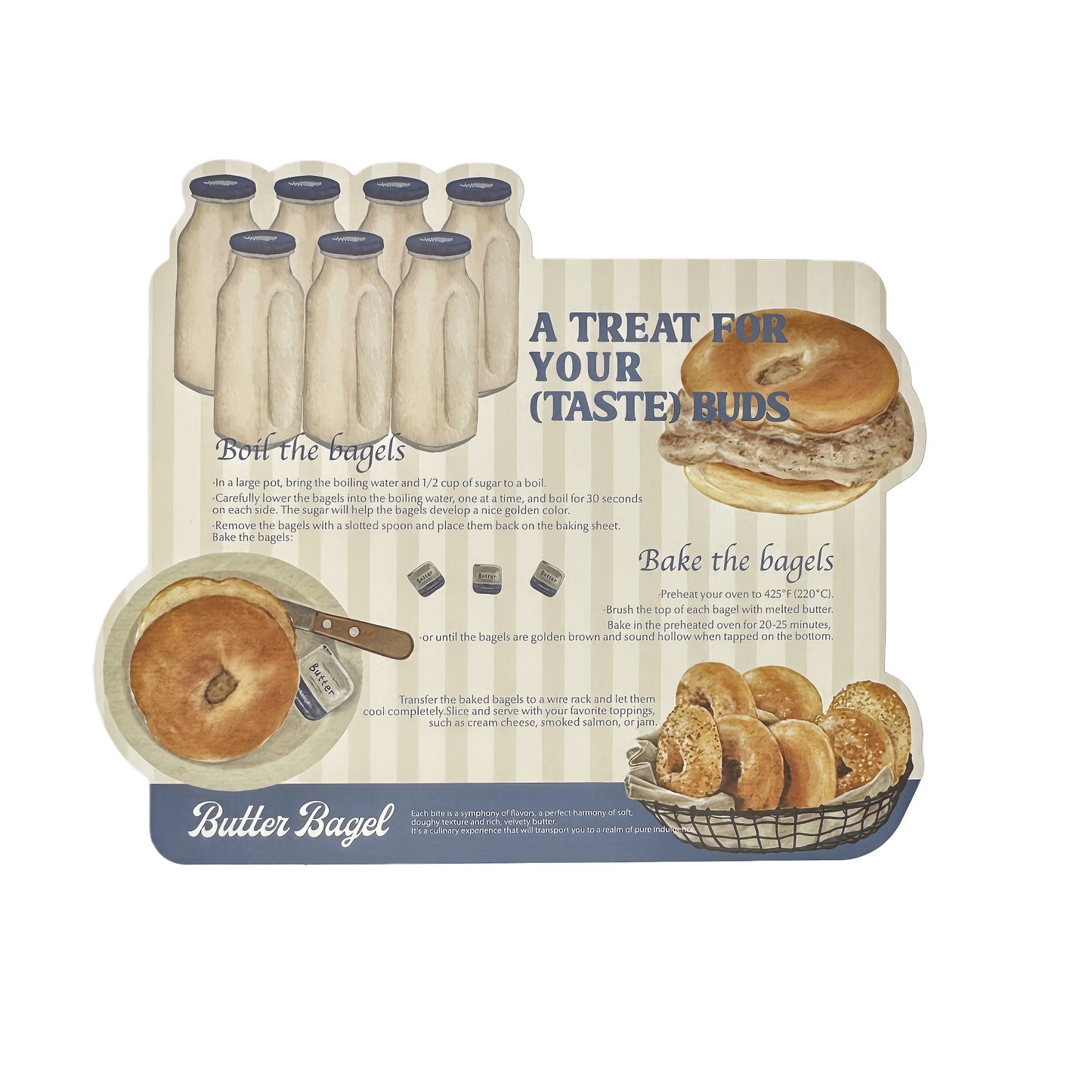 Bagel Baking Gourmet Aesthetic Jumbo Matte Decorative Die-Cut Parcel Box Seal Stickers - 5 PCS
