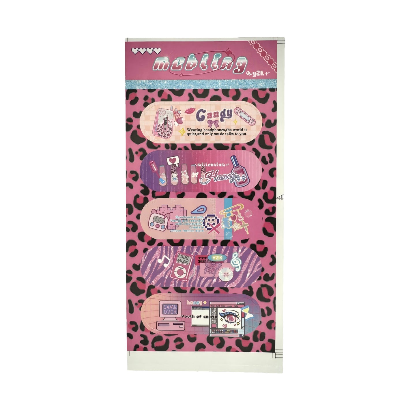Y2K Sweetheart Retro Millennium Aesthetic Bandage-Style Matte Patch Strip Stickers Set - 5 SHEETS