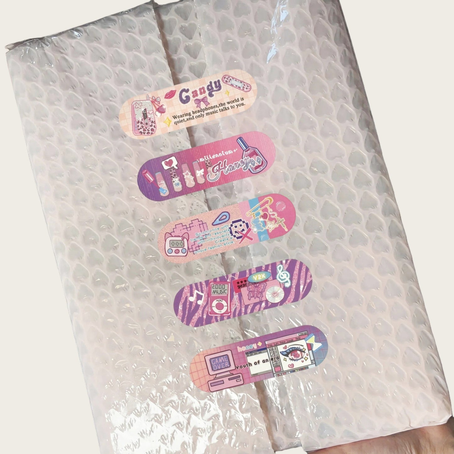 Y2K Sweetheart Retro Millennium Aesthetic Bandage-Style Matte Patch Strip Stickers Set - 5 SHEETS