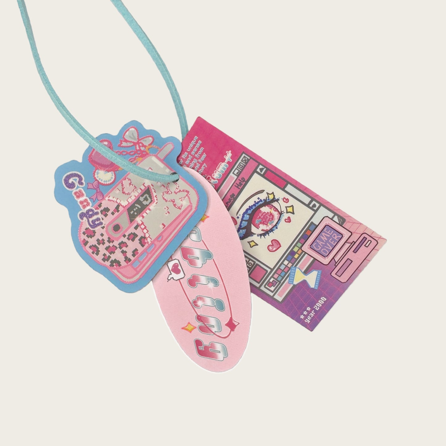 Y2K Sweetheart Retro Millennium Aesthetic Matte Custom Die-Cut Gift Hang Tags & Paper Charms Set - 15 PCS