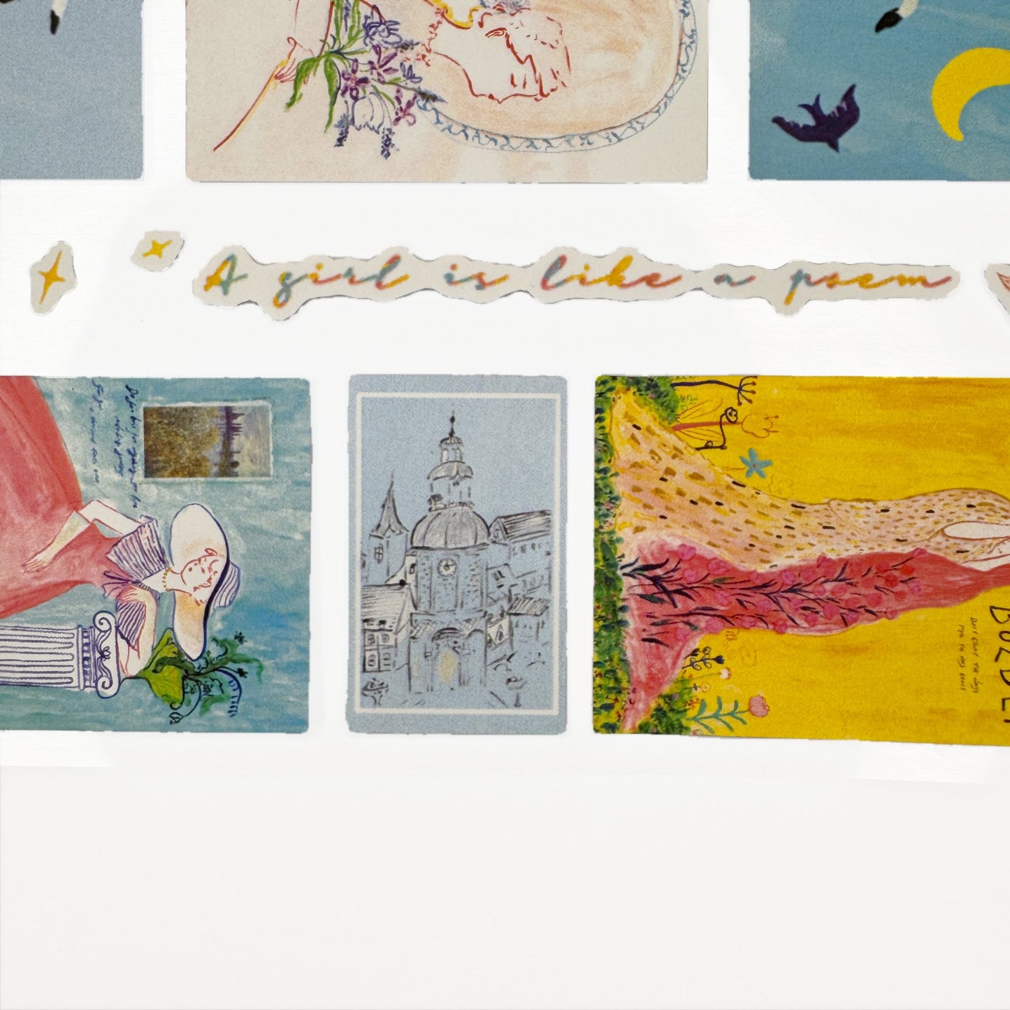 A Girl is Like a Poem - Vintage Art Stationery Stickers - 1 SHEET