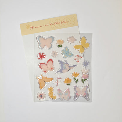Flowers and Butterflies - 3D Puffy Transparent Stickers - 1 SHEET