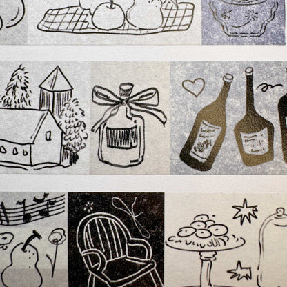 French Diary - Vintage Sketches Washi Tape - 1 TAPE