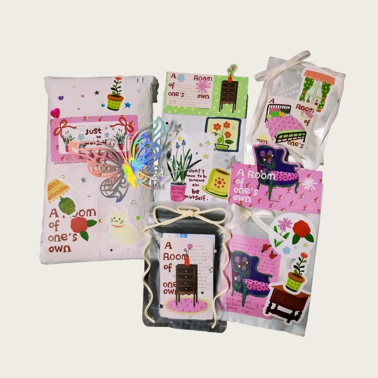 A Room of One's Own Illustrated Aesthetic Matte Seal Stickers Series (Mid Rectangle) - 5 PCS