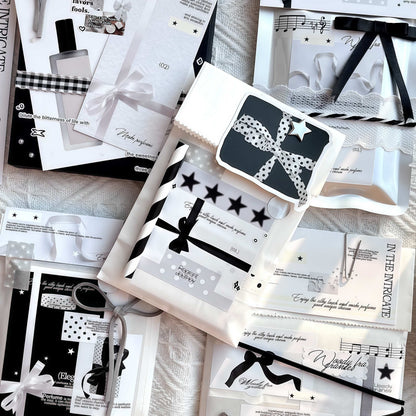 Fragrance 30 Pcs Black & White Tones Aesthetic Die-Cut Stickers Set Ephemera Pack - 30 PCS