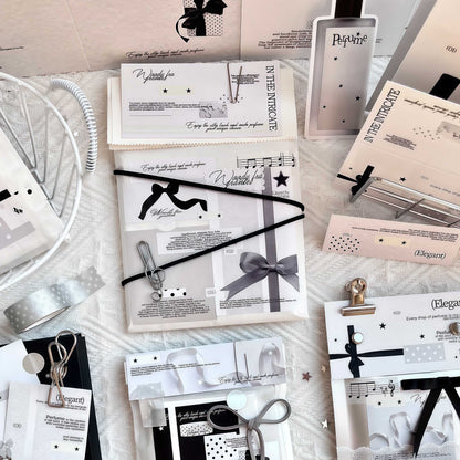 Fragrance 30 Pcs Black & White Tones Aesthetic Die-Cut Stickers Set Ephemera Pack - 30 PCS