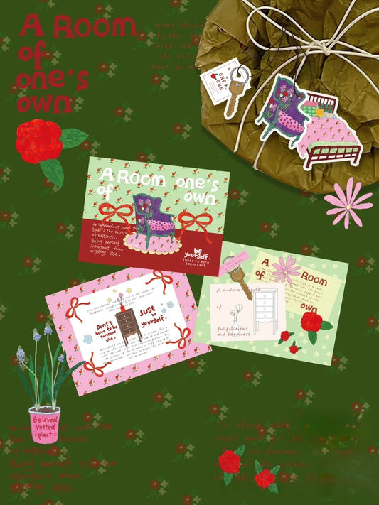 A Room of One's Own Illustrated Aesthetic Jumbo Matte Decorative Parcel Box Seal Stickers - 5 PCS