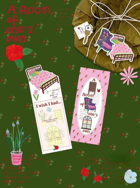 A Room of One's Own Illustrated Aesthetic Long Decorative Matte Die-Cut Strip Seal Stickers - 5 PCS