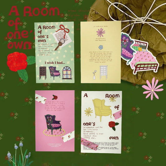 A Room of One's Own Illustrated Aesthetic Decorative Matte Backcards - 5 PCS