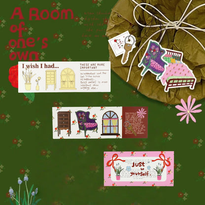 A Room of One's Own Illustrated Aesthetic Matte Seal Stickers Series (Mid Rectangle) - 5 PCS