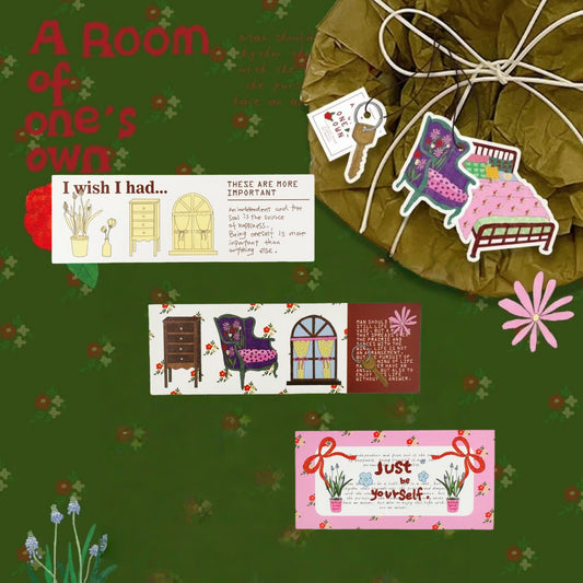 A Room of One's Own Illustrated Aesthetic Matte Seal Stickers Series (Mid Rectangle) - 5 PCS