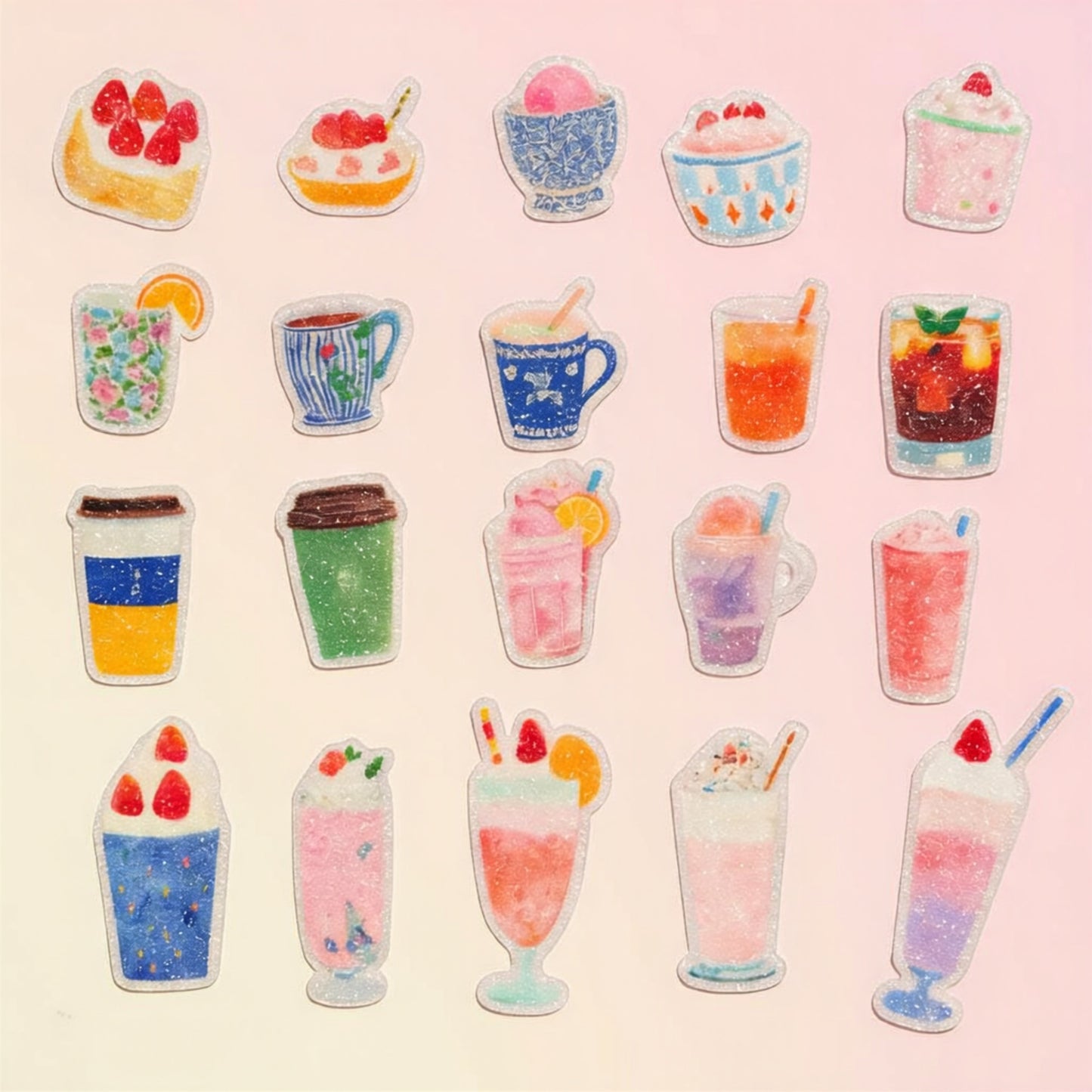 Themed Die-Cut Decorative Glitter Flake Stickers Set - 20 PCS