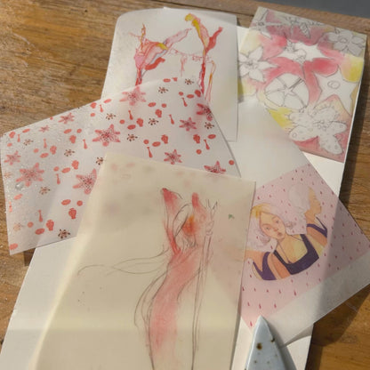 Falling Petals & Fading Rouge - Premium Vellum Stationery Set - 5 PCS