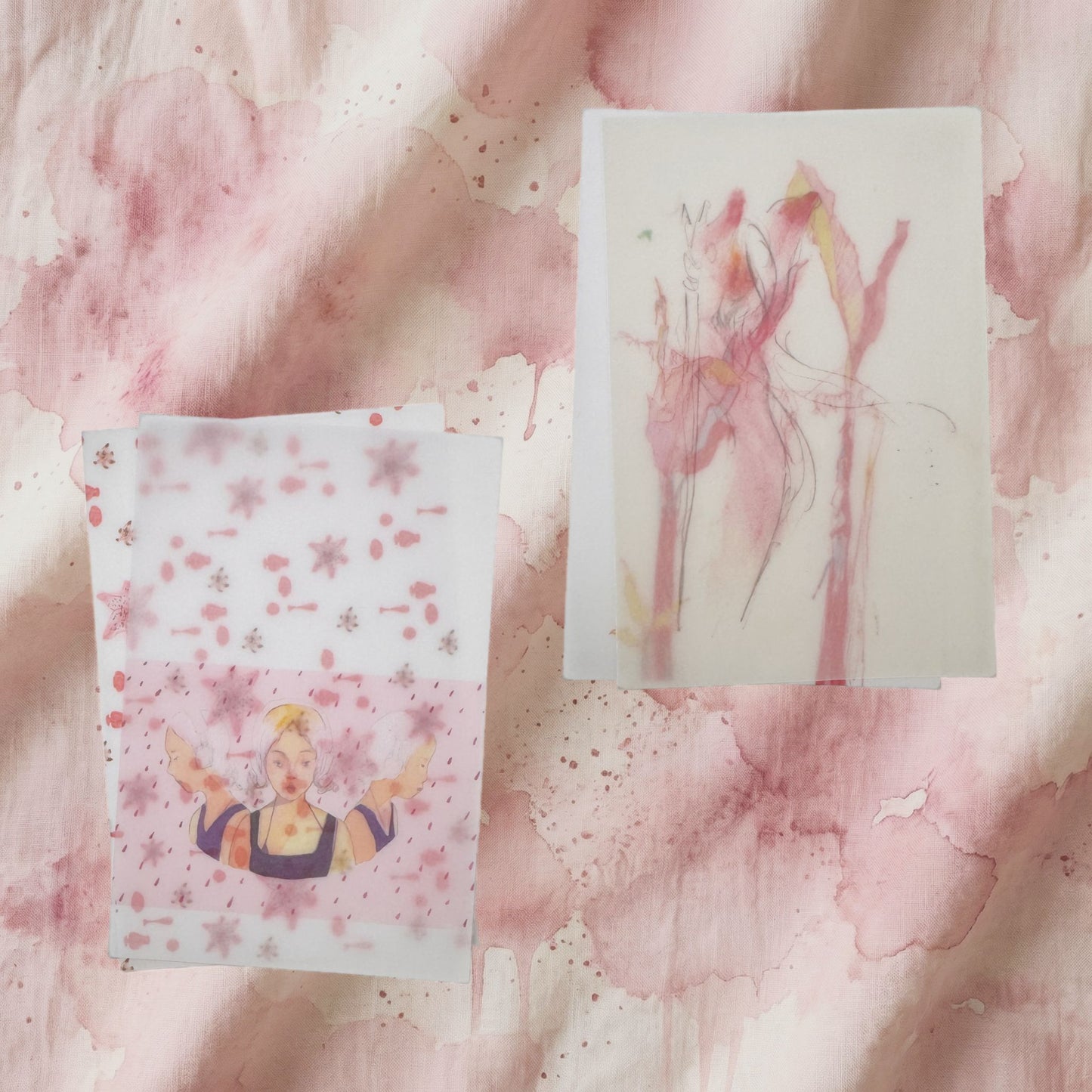 Falling Petals & Fading Rouge - Premium Vellum Stationery Set - 5 PCS