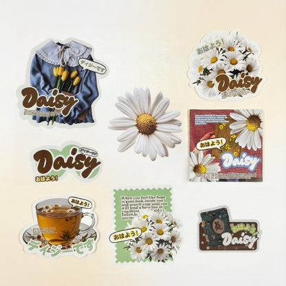 Daisy 24 Pcs Floral Aesthetic Die-Cut Stickers Set Ephemera Pack - 24 PCS