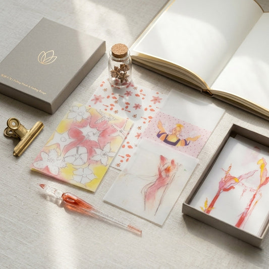 Falling Petals & Fading Rouge - Premium Vellum Stationery Set - 5 PCS