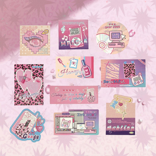 Y2K Sweetheart  30Pcs Retro Millennium Aesthetic Die-Cut Stickers Set Ephemera Pack - 30 PCS