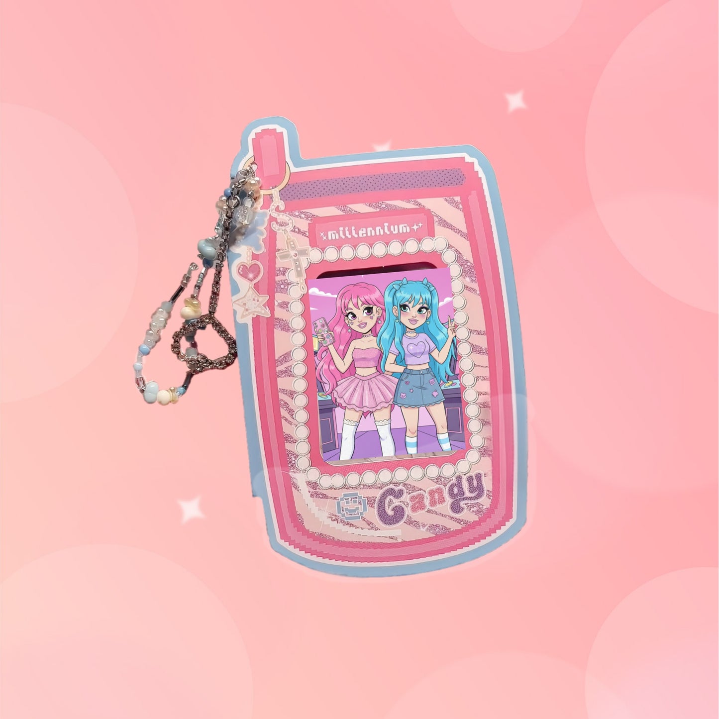 Y2K Sweetheart Retro Millennium Aesthetic Flip Phone Multi-Functional Hollow Foldable Die-Cut Folio Art Print - 5 PCS