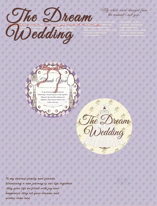 The Dream Wedding - Wedding Themed Illustrated Aesthetic Matte Seal Stickers (Circular) - 5 PCS