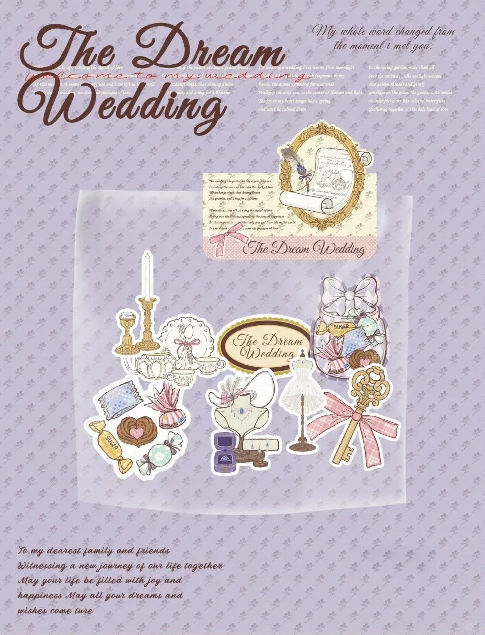 The Dream Wedding  24pcs Wedding Themed Illustrated Aesthetic Die-Cut Stickers Set Ephemera Pack - 24 PCS
