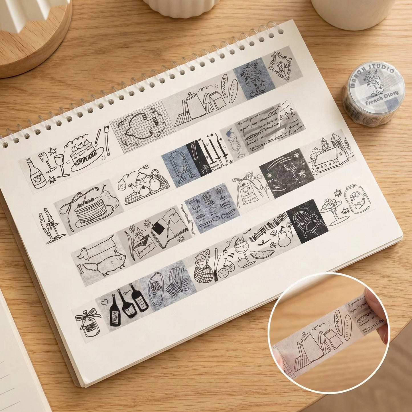 French Diary - Vintage Sketches Washi Tape - 1 TAPE