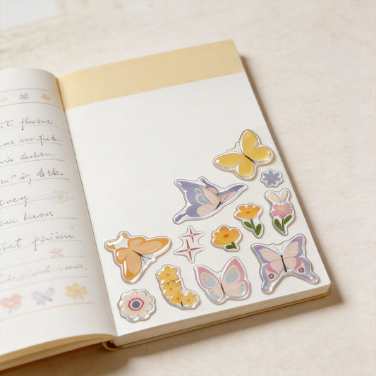 Flowers and Butterflies - 3D Puffy Transparent Stickers - 1 SHEET