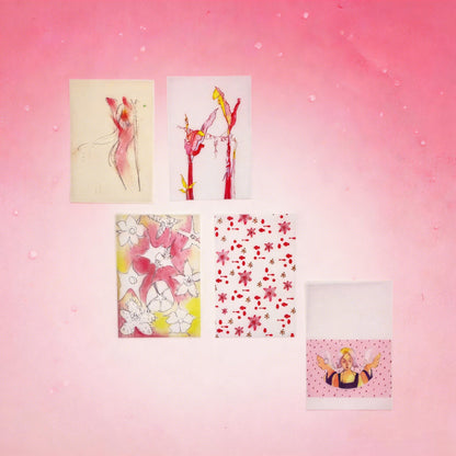 Falling Petals & Fading Rouge - Premium Vellum Stationery Set - 5 PCS